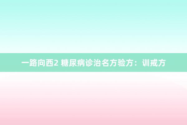 一路向西2 糖尿病诊治名方验方：训戒方