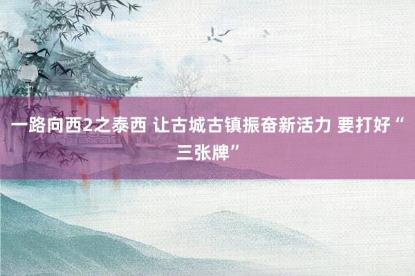 一路向西2之泰西 让古城古镇振奋新活力 要打好“三张牌”