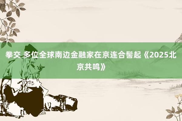 拳交 多位全球南边金融家在京连合髻起《2025北京共鸣》
