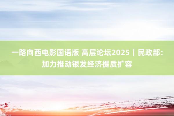 一路向西电影国语版 高层论坛2025｜民政部：加力推动银发经济提质扩容