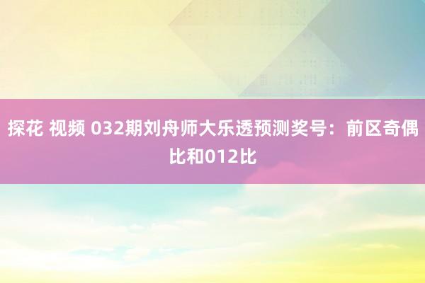 探花 视频 032期刘舟师大乐透预测奖号：前区奇偶比和012比