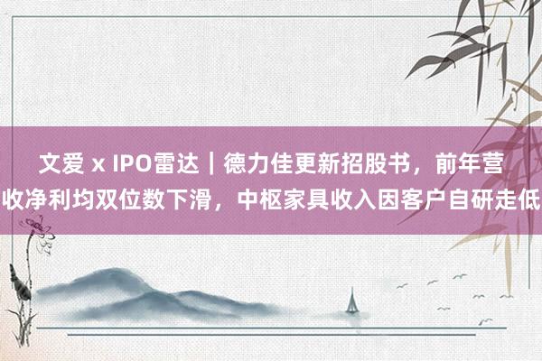 文爱 x IPO雷达｜德力佳更新招股书，前年营收净利均双位数下滑，中枢家具收入因客户自研走低